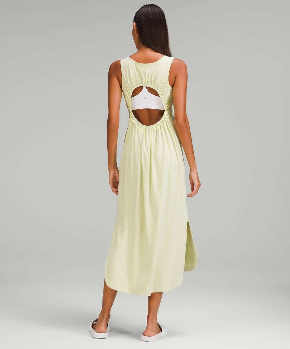 Lululemon Dress Womens 10 Pale Green Cotton Pima Open-Back Midi Open Back NWT